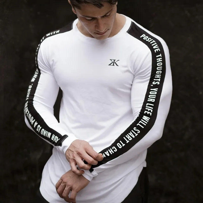 Bodybuilding Long Sleeve Shirt Male Casual Fashion for Men