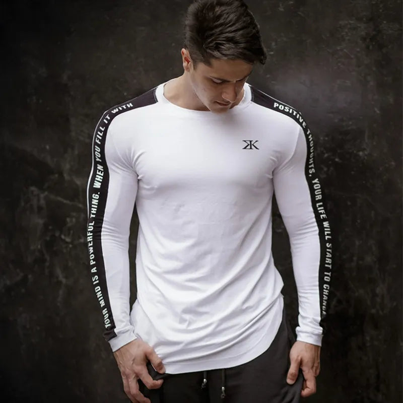 Bodybuilding Long Sleeve Shirt Male Casual Fashion for Men