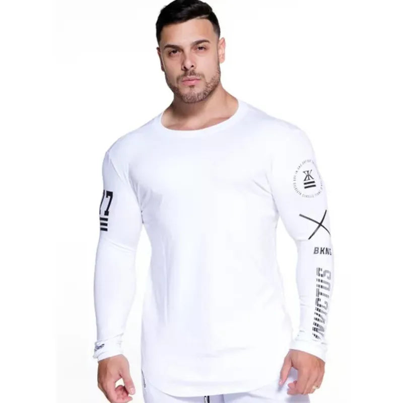 Bodybuilding Long Sleeve Shirt Male Casual Fashion for Men