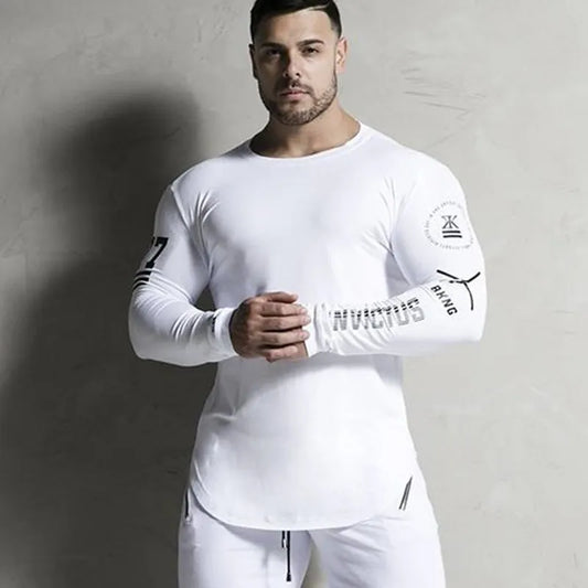 Bodybuilding Long Sleeve Shirt Male Casual Fashion for Men